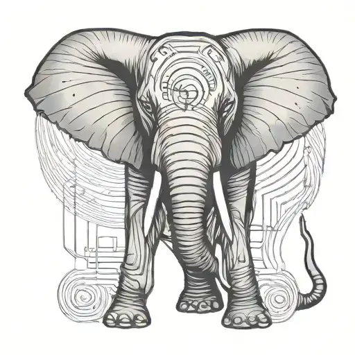An elephant silhouette with a radio antenna as its trunk tattoo design idea