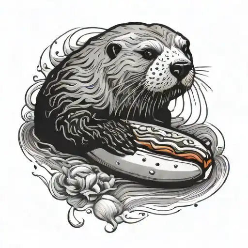 Hot dog sea otter tattoo design idea
