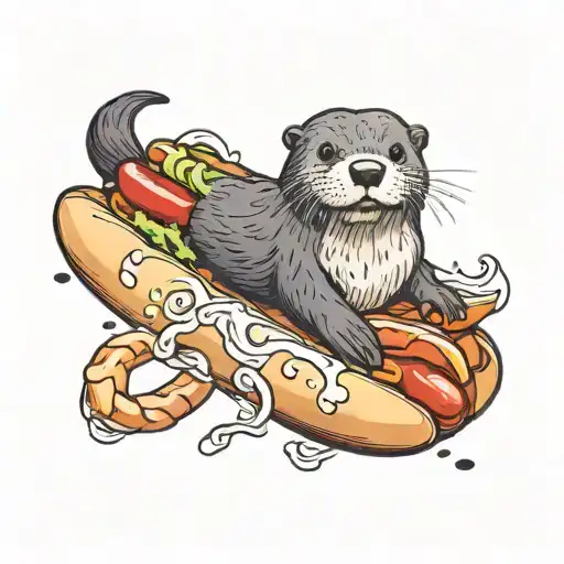 Sea otter stuck in a hot dog tattoo design idea