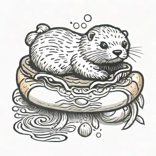 Sea otter stuck in a hot dog tattoo design idea