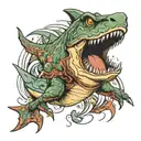 dinosaur shark jumping tattoo design idea