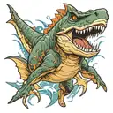 dinosaur shark jumping tattoo design idea