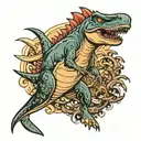 dinosaur shark jumping tattoo design idea