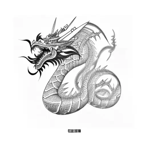 Chinese General Lu Bu riding a fierce dragon tattoo design idea