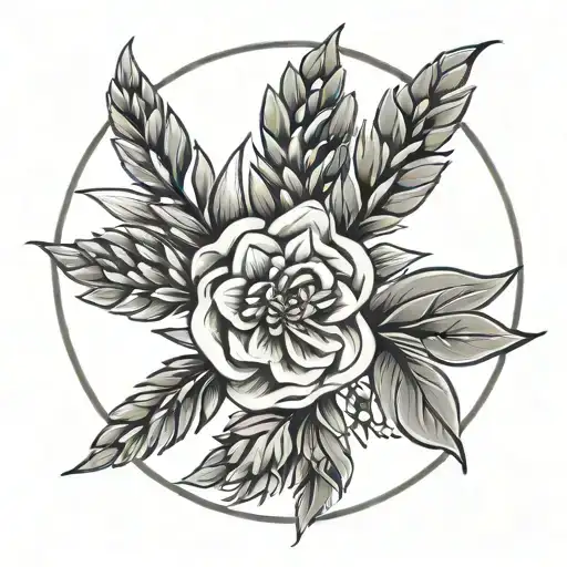asparagus flower circle tattoo design idea