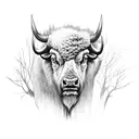 A majestic buffalo surrounded by a forest of dead trees tattoo design idea