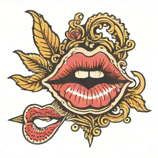 lip stick kiss mark and the word unserious  tattoo design idea