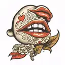 lip stick kiss mark and the word unserious  tattoo design idea