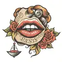 lip stick kiss mark and the word unserious  tattoo design idea