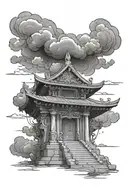 temple with storm clouds tattoo design idea