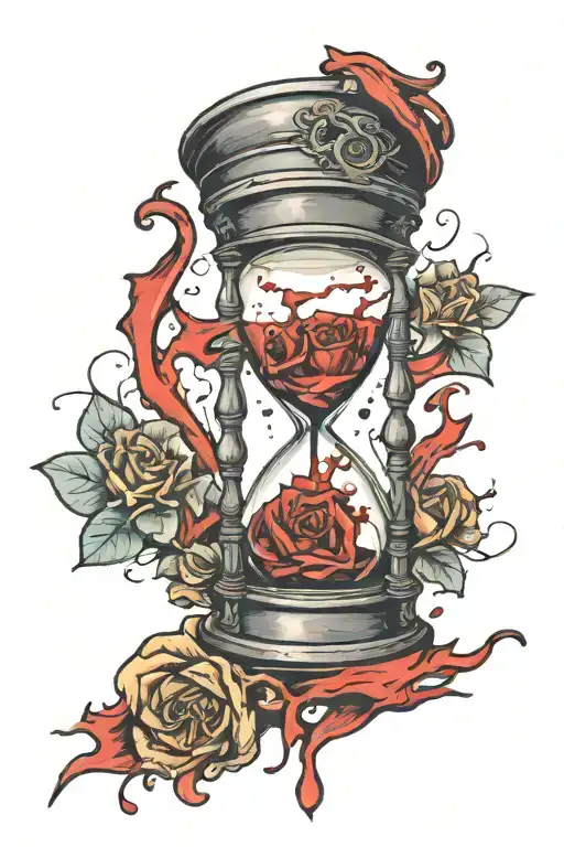 blood streaks spilling from a broken hourglass tattoo design idea