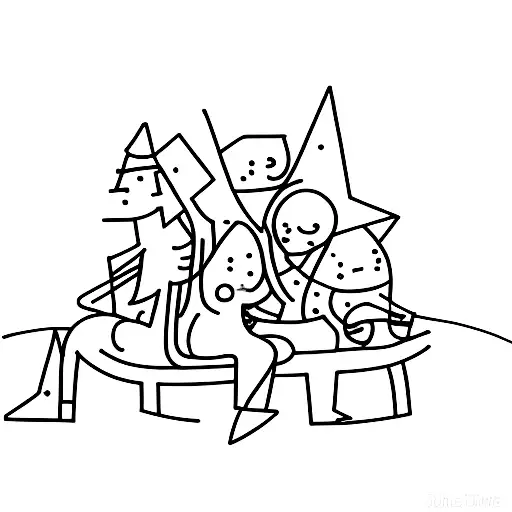 A group of friends sitting on a bench in the sun, with a grove behind tattoo design idea