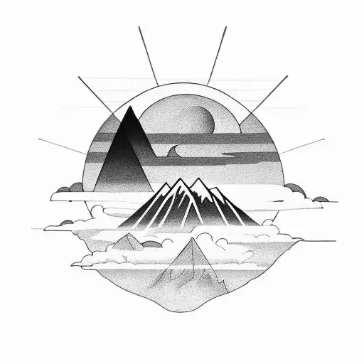 sunrise between two mountains tattoo design idea