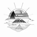 sunrise between two mountains tattoo design idea