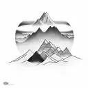 sunrise between two mountains tattoo design idea