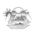 sunrise between two mountains tattoo design idea