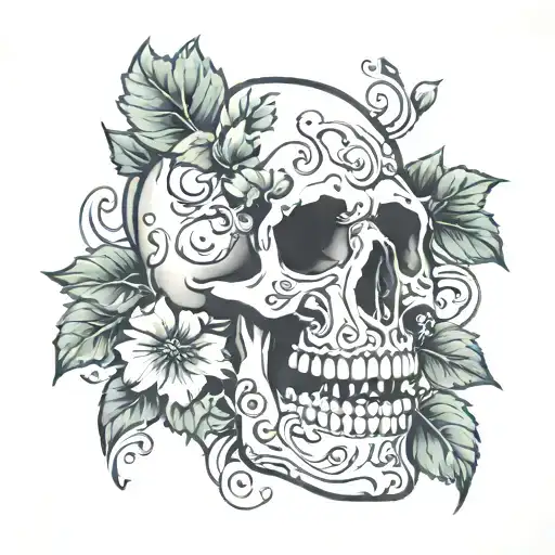 skull ivy vines tattoo design idea