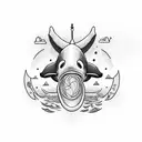 an antifascist killer whale wearing a beanie and a bomber tattoo design idea