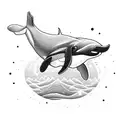 an antifascist killer whale wearing a beanie and a bomber tattoo design idea