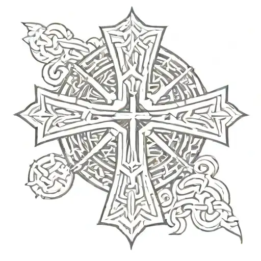 german iron cross with nordic runes engraved tattoo design idea