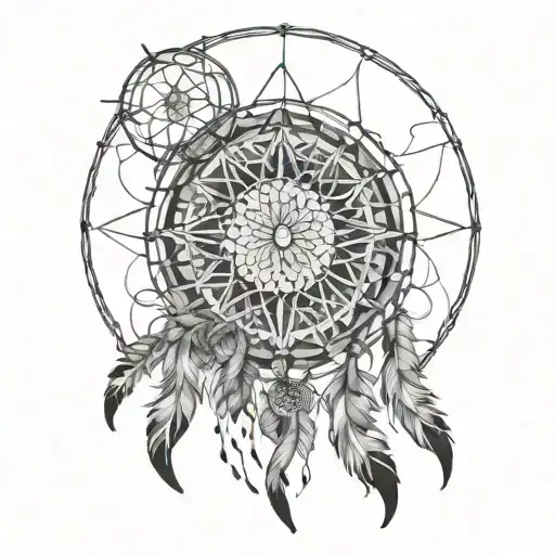 line dream catcher entangled tattoo design idea