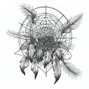 line dream catcher entangled tattoo design idea