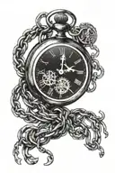 Pocket watch on the hand connected by the chain that coils up the arm. As the chain coils up the arm the links wither  tattoo design idea