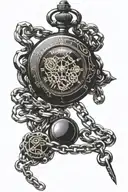 Pocket watch on the hand connected by the chain that coils up the arm. As the chain coils up the arm the links wither  tattoo design idea