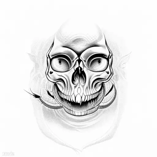 A menacing cobra, emerges from the right eye socket of the skull tattoo design idea