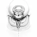 A menacing cobra, emerges from the right eye socket of the skull tattoo design idea