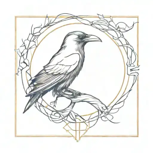 Design a crow queen doughter with the initials J G subtly hidden in the background tattoo design idea