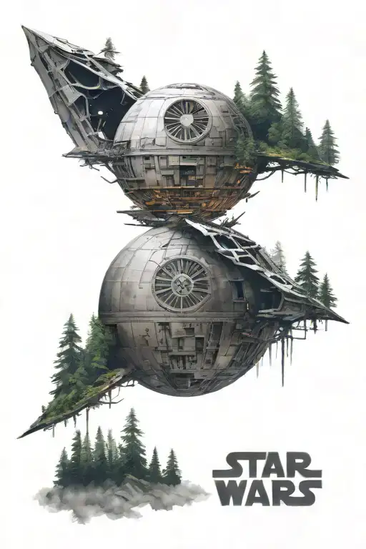 Star Wars theme galaxy above death star above endor tattoo design idea