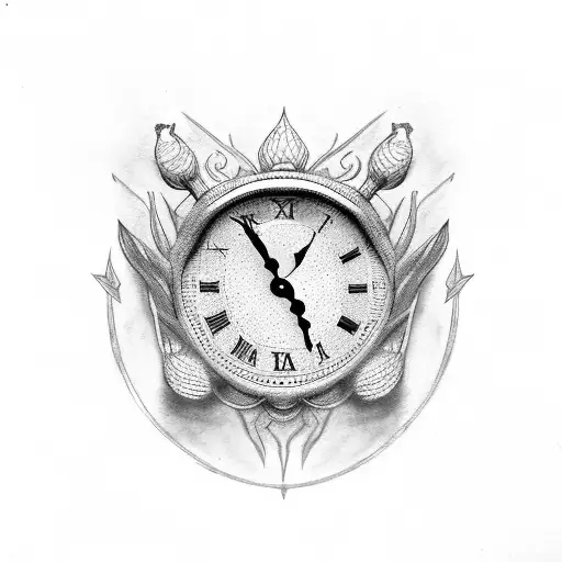 Roman numerals with clock and a sunflowrr tattoo design idea