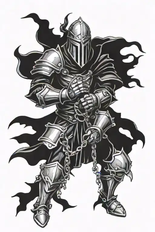 black robes (no armor) knight, chained in his hands  tattoo design idea