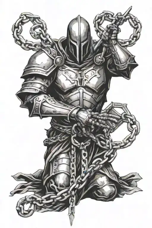 black robes without armor knight, chained in his crossed hands  tattoo design idea