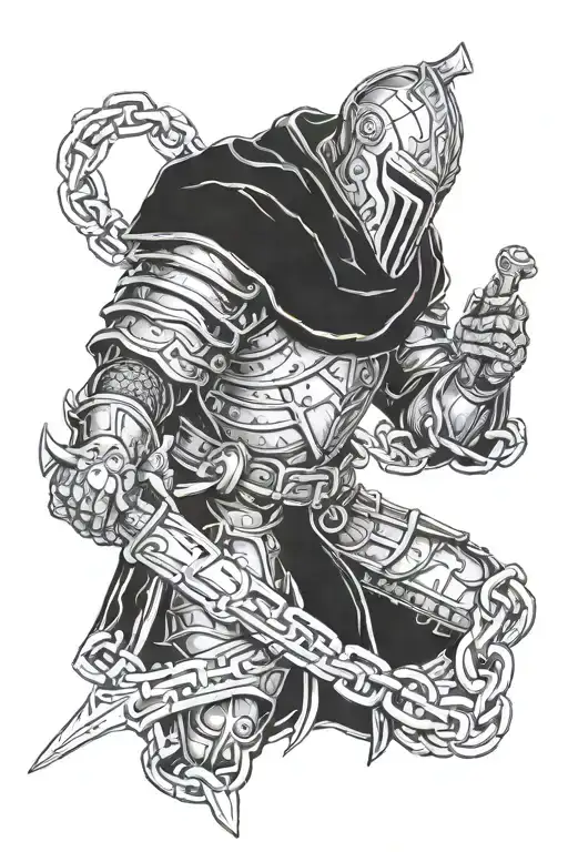 black robes knight, chained in his hands  tattoo design idea