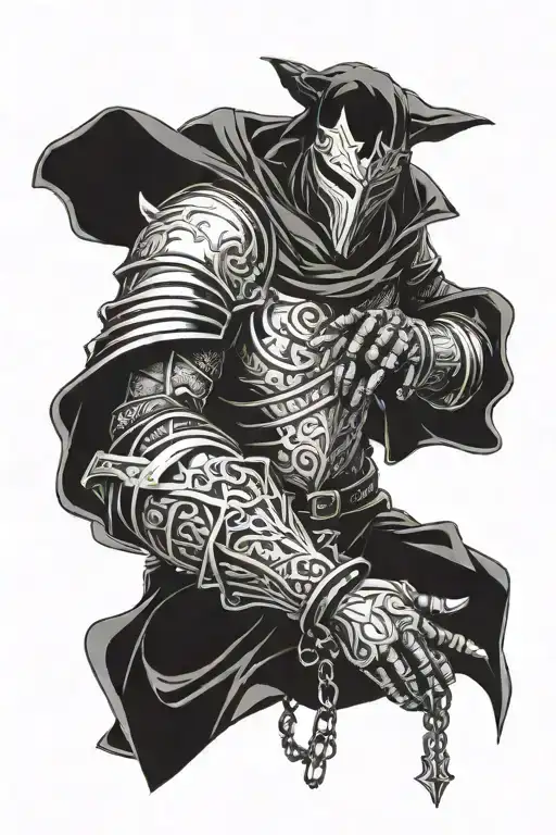 black robes (without armor) knight, chained in his hands  tattoo design idea