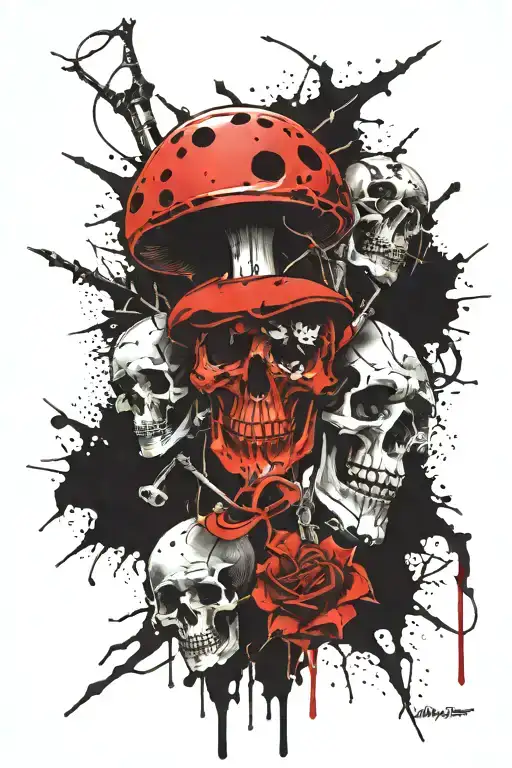 amanita and skull and bolts tattoo design idea