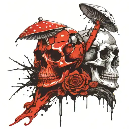 amanita and skull and bolts tattoo design idea