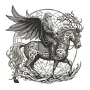 Create a tattoo design featuring Odin riding Sleipnir, the eight-legged horse, with a background of Yggdrasil, the World Tree tattoo design idea