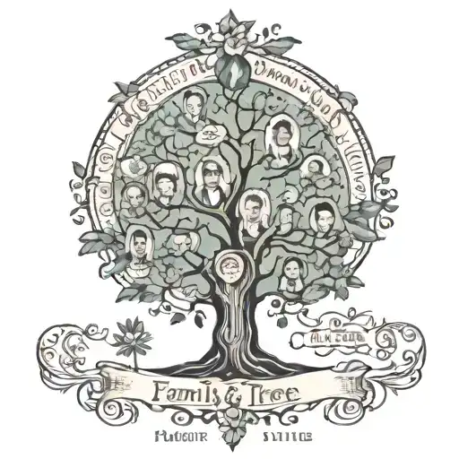 family tree with the names  Naomi  Ava Lilly  Mia  Valerie  Sofia  tattoo design idea