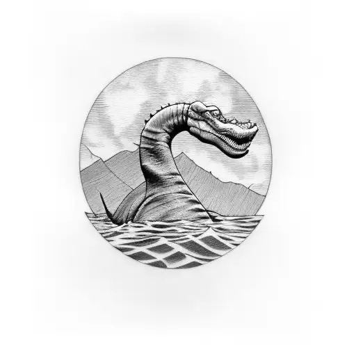 lochness monster in polaroid  tattoo design idea