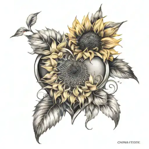 sunflower heart tattoo design idea