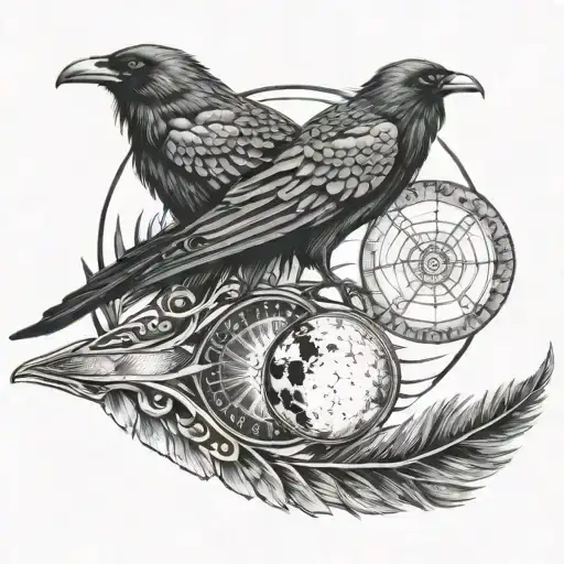 Moon phases morphing into crow feathers thats symbolizing the cycle of life and death tattoo design idea
