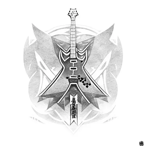 A guitar-shaped katana with anime motifs tattoo design idea