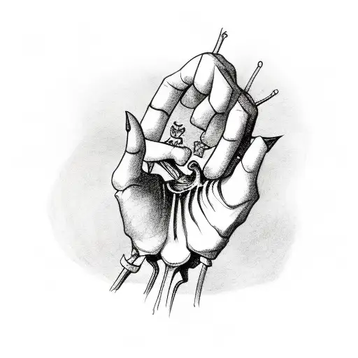 skeleton hand letting go a ballon tattoo design idea