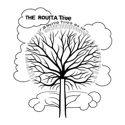 Oak tree with text on the routes tattoo design idea