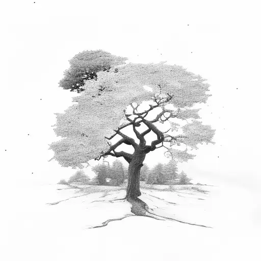 Oak tree with text on the routes tattoo design idea