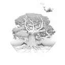 Oak tree with text on the routes tattoo design idea