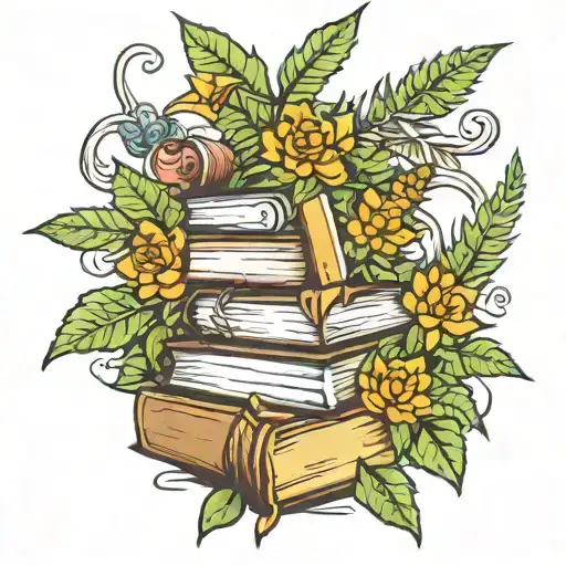 great marihuana flowering Bush with books  tattoo design idea